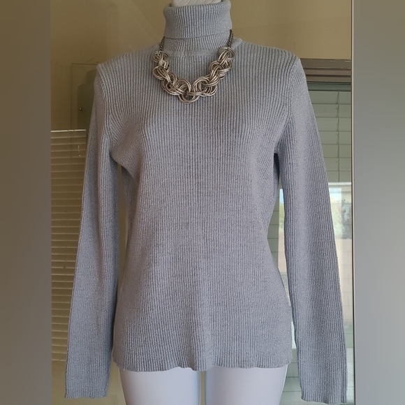 Sweaters - Teal turtleneck with silver woven in